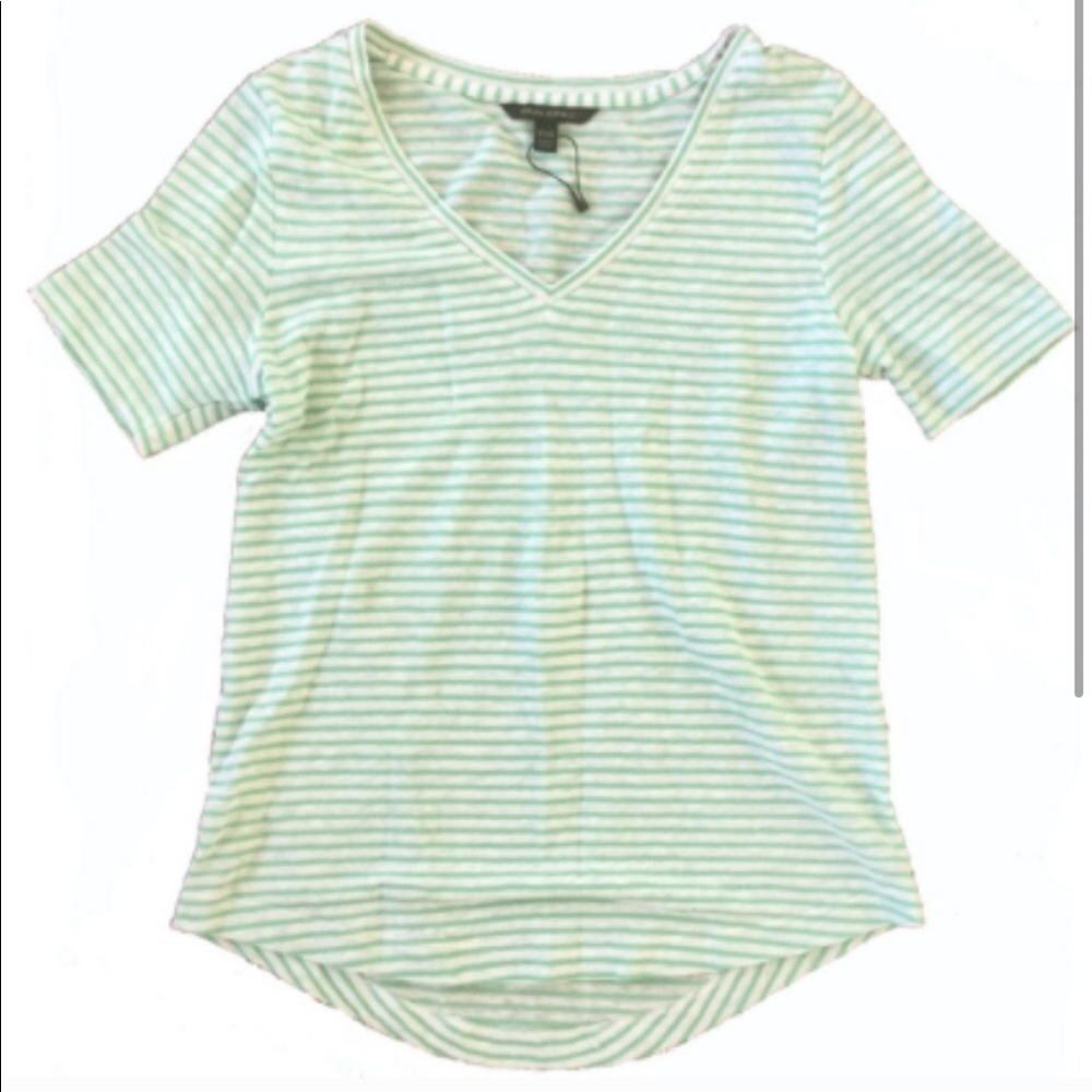 White Mint Green Stripe V-Neck T-Shirt Banana